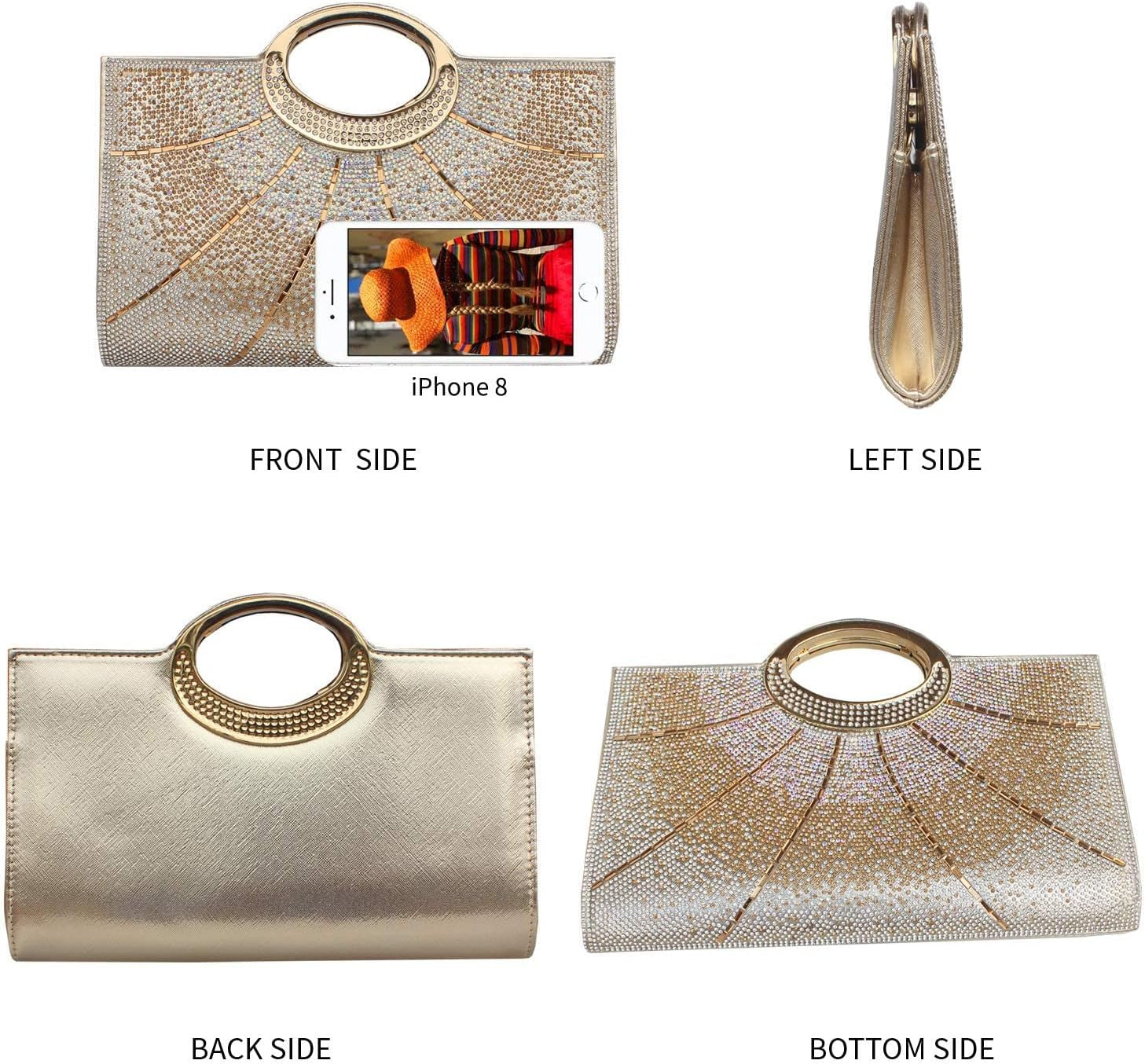 Clutch Purses for Women Rhinestone Evening Bag Wedding Party Cocktail Purses Handbags,Gold.